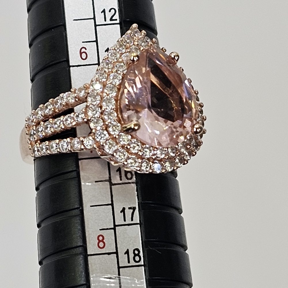 Genuine Morganite & White Zircon Sterling Silver With 18k Rose Gold Overlay Sz 7 - Picture 9 of 12